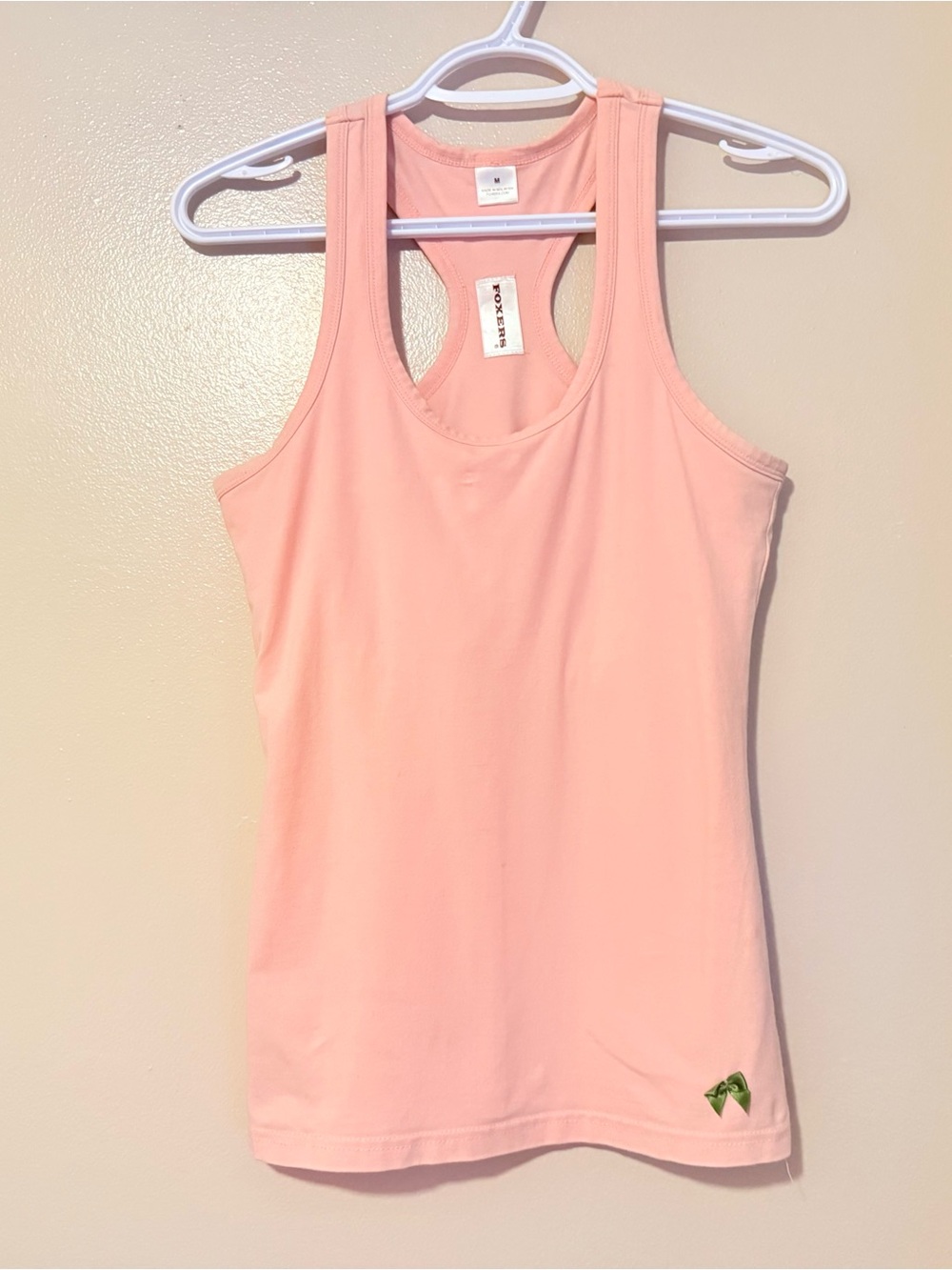 Light Pink Racerback Tank with Green Bow Detail